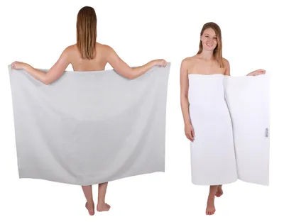 Produktbild von Betz 2 Stück XXL Duschtücher 100 x 150 cm BERLIN  Badetücher 100% Baumwolle Farbe – silbergrau-weiss