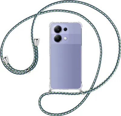 Produktbild von Handykette Backcover-Schutzhülle mit Band (Metall silberfarben) für Xiaomi Redmi Note 13 4G - grün/blau/weiß