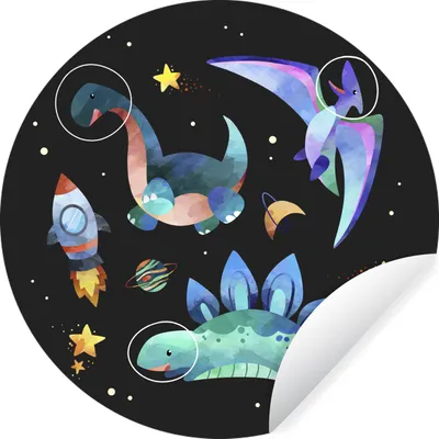 Produktbild von MuchoWow® Runde Wandtattoo - Wandsticker Tapete Aufkleber Dinosaurier - Rakete - Kinder - Mädchen - Kinder - Kinder Ø 100 cm Selbstklebend und Repositionierbar - Wandaufkleber - Kreis - Tapetenkreis - Wandbild rund - Schlafzimmerdekoration - Wanddeko - runde Tapete - Kunst für zu Hause