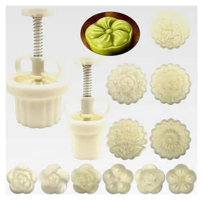 Produktbild von 2er Set Mondkuchenform mit 11 Stempeln DIY Ausstecher 50g 100g Blumenpresse Mondkuchen Backwerkzeuge