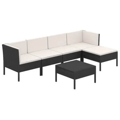 Produktbild von vidaXL 6-tlg. Garten-Lounge-Set mit Auflagen Poly Rattan Schwarz