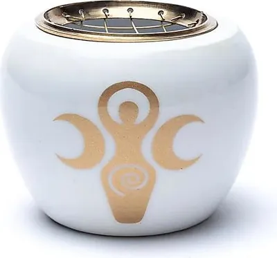 Produktbild von Räuchergefäß, weiß-goldenes Göttinnensymbol – 2er-Set – 9 x 7 cm