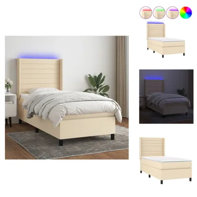 Produktbild von vidaXL Boxspringbett mit Matratze & LED Creme 90x200 cm Stoff -  Betten & Bettgestelle