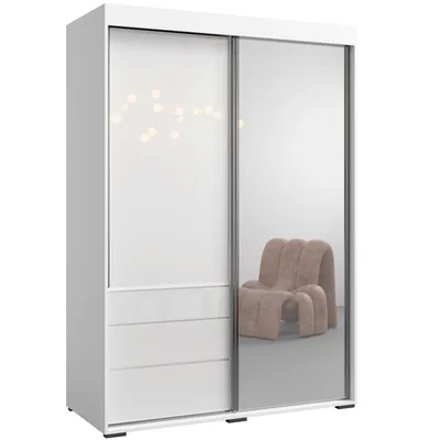 Szafa przesuwna z lustrem 140 cm szerokości Biała (lacobel) z szufladami do sypialni, do garderoby