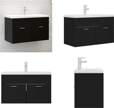 Produktbild von vidaXL Waschbeckenunterschrank mit Einbaubecken Schwarz Holzwerkstoff - Waschbeckenunterschrank Mit Waschbecken - Waschbeckenunterschränke Mit Waschbecken - Waschbeckenunterschrank - Waschbeckenunterschränke
