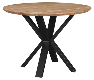 Produktbild von Runder Küchentisch 105 cm KIMBERLY, Akazie Massivholz natur, Schweizer Kante, Metallgestell Schwarz, Industrial Design