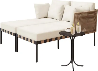 Produktbild von Happiq Garten-Lounge-Set mit Liegebett und Salontisch – Modulare Outdoor-Liegegruppe mit abnehmbaren Kissen – Wetterfest – Grau