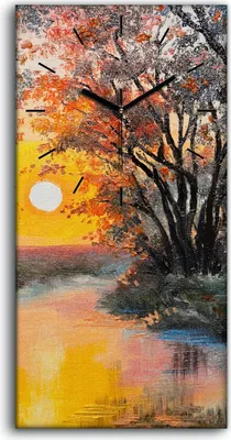 Produktbild von Leinwand Uhr Küche Wohnzimmer Bild 30x60 Wand Bild Wald Malerei Bäume Sonne See - schwarze Hände