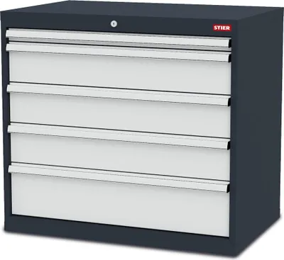 Produktbild von STIER Schubladenschrank mit 5 Schubladen, BxTxH 900x575x820 mm, Gesamttragkraft 1000kg, Blendenhöhen 50 bis 200mm
