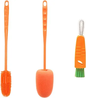 Imagen del producto de Juego de cepillos para botellas, de 3 piezas, de silicona y esponja, para termos y pajitas