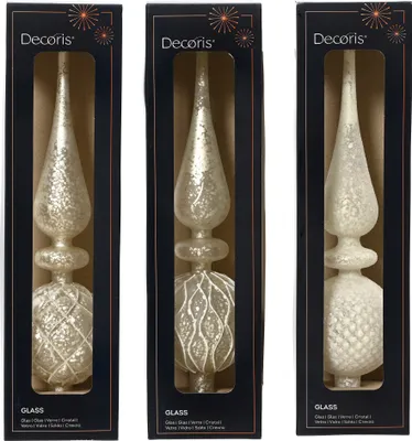 Produktbild von Christbaumspitze Glas mit Ornamenten 31cm winterweiß, 1 Stück sortiert