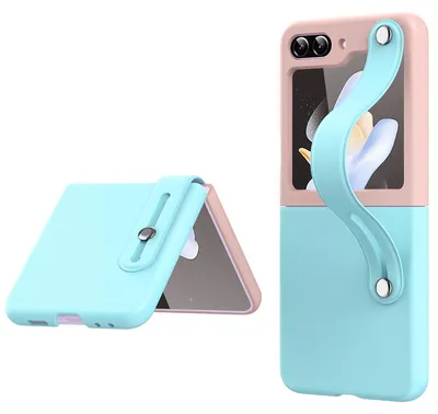 Image de Étui pliable en deux parties pour Samsung Galaxy Z Flip5 avec dragonne, bleu / rose