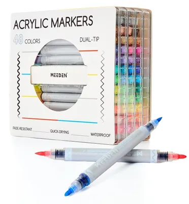 Produktbild von Acrylstifte 48 Farben Doppelspitze Feinspitze Pinselspitze Schnelltrocknend Wasserfest für Stein Holz Stoff