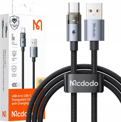 Zdjęcie produktu dla Mcdodo Kabel Usb-A Usb-C Szybkie Ładowanie Usb Typ C 6A 100W 1M Led Czarny