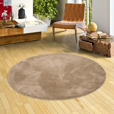 Produktbild von Luxus Super Soft Hochflor Teppich Silky Taupe Rund, Größe:120 cm Rund