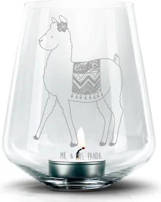 Produktbild von Mr. & Mrs. Panda Windlicht Glas Alpaka Stolz - Transparent - Geschenk, Teelichthalter, Lama, Kerzenhalter, Laterne, gravur