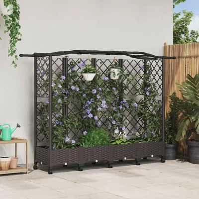Obrázok produktu pre Maison Exclusive – Vyvýšený záhon s oporou na popínavé rastliny a strechou, hnedý, 203,5 x 40 x 129 cm, PP