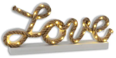 Produktbild von LED-Deko-Tischleuchte, Hanfseil, Love, weiß, L 45 cm