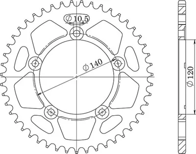 Productafbeelding van Staal kettingtandwiel Supersprox 525 - 45 tanden (zwart) RFE-1792:45-BLK | Binnenmaat 120,0 mm, Buitenmaat 140,0 mm, 5 gaten