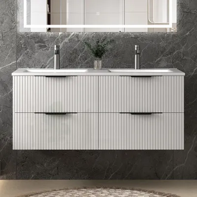 Produktbild von Unterschrank mit Waschbecken Waschbeckenunterschrank Badmöbel Waschtisch Badezimmerschrank hochglanz UV, Sanfter Schluss, 120x44.5x52cm