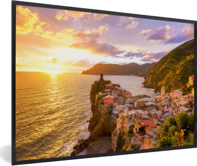 Produktbild von MuchoWow® Gerahmtes Poster Sonnenuntergang in Cinque Terre 90x60 cm - Poster mit Schwarzem Bilderrahmen Wandposter Rahmen Foto Bilder - Fotorahmen - Foto-Plakat