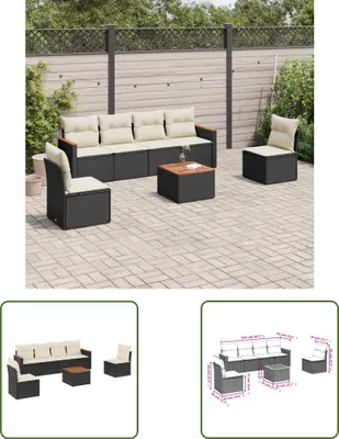 Produktbild von The Living Store 7-tlg. Garten-Sofagarnitur mit Kissen Schwarz Poly Rattan