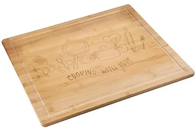 Zdjęcie produktu dla KESPER 58598-13 Deska do krojenia i nakładka z motywem COOKING WITH LOVE wykonana z bambusa / Nakładka na kuchenkę / Deska do krojenia
