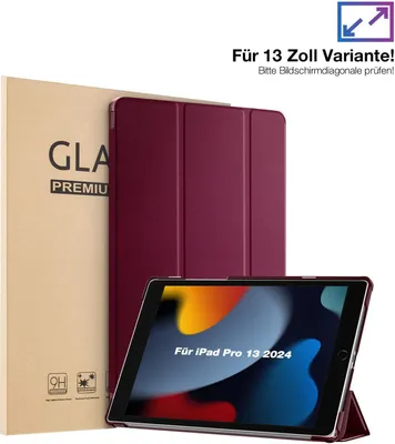 Produktbild von Schutzhülle + 2x 9H Display Glas für Apple iPad Pro 7. Gen 13.0 Zoll Cover Case Schutz Tablet Farbe: Weinrot