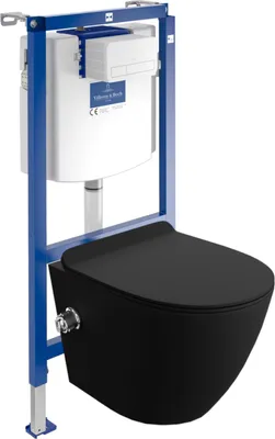 Produktbild von DOMINO Villeroy&Boch ViConnect H112 Vorwandelement Unterputz WC mit Bedienplatte + Wand Hänge WC Salto Schwarz  Spülrandlos | Toilette Komplett Sett |