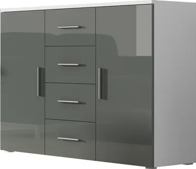 Produktbild von Furniture24 Kommode Uni - SOHO Sideboard mit 4 Schubladen, 2 Türen Weiß/Grau Hochglanz