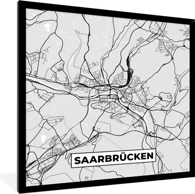 Produktbild von MuchoWow® Gerahmtes Poster Karte - Saarrücken - Deutschland - Stadtplan 40x40 cm - Poster mit Schwarzem Bilderrahmen Wandposter Rahmen Foto Bilder - Mit Rahmen - Wanddekoration Schlafzimmer
