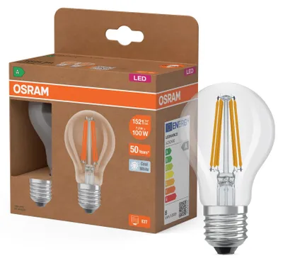 Obrázok produktu pre LED žiarovka OSRAM Energy Class v klasickom tvare žiarovky, 7,2 W / 1521 lm, EEK A, studené biele svetlo (4000 K), CRI 80, z bezolovnatého skla čírej farby, pätica E27, IP20, priemer 60 mm.