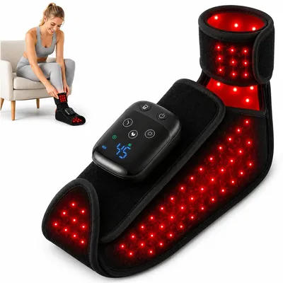 Produktbild von Rotlichttherapie Fußgerät, kabellose LED Lichttherapie Manschette mit 660nm Rotlicht und 850nm Infrarot, Wärmefunktion für Fuß und Knöchel