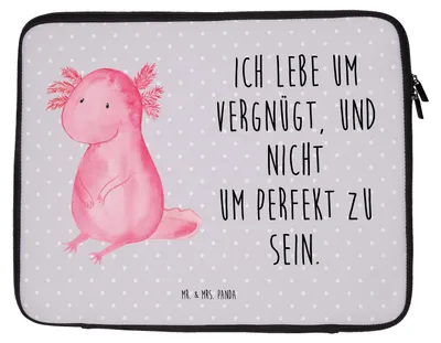 Produktbild von Mr. & Mrs. Panda Laptop Tasche Axolotl Niedlich 33 x 42 cm - Grau Pastell - Geschenk, Axolot, Freundin, Fröhlich, Laptophülle, Laptoptasche, Hülle, Case, Liebe, Sleeve