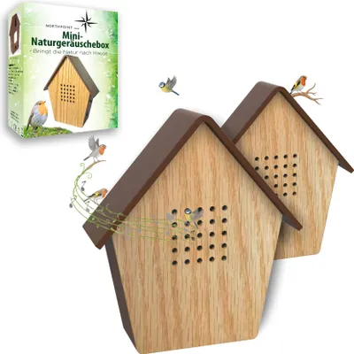 Produktbild von Naturgeräuschebox Vogelzwitscher Echtholz Bewegungsmelder Wandhalterung 2er-Set