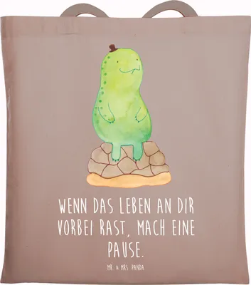 Produktbild von Mr. & Mrs. Panda Einkaufstasche Schildkröte Pause - Braun Pastell - Geschenk, Achtsam, Schultasche, Achtsamkeit, Tote Bag, Tasche, Entspannen, Einkaufstüte, Shopping