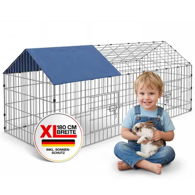 Produktbild von CADOCA® Freilaufgehege 180x75x75cm Sonnenschutz Auslauf Garten Kaninchenstall Hasenstall Kleintierauslauf Dachstoff Blau