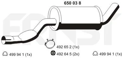 Produktbild von ERNST 650038 Mittelschalldämpfer Schalldämpfer für VOLVO 940 II Kombi (945) 940 Kombi (945) 740 Kombi (745) 740 (744) 940 (944)