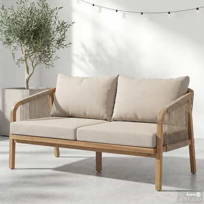 Produktbild von home24 Loungesofa - Akazie Massiv / Webstoff - Akazie Braun / Beige