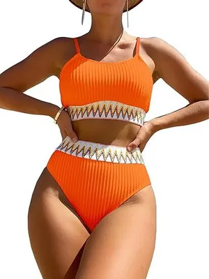 Obrázok produktu pre Push-up bikiny dámske bikiny s vysokým pásom rebrované plavky s vysokým pásom rebrované bikiny s vrchným dielom plavky, 2-dielne