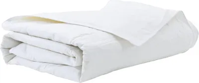 A folded white duvet or comforter is shown against a white background.