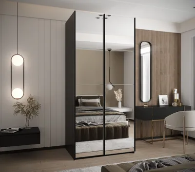 Produktbild von Zweitüriger Kleiderschrank SAMARA 2 - 100 cm, schwarz/weiß/schwarz