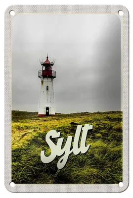 Produktbild von Blechschild Reise 12x18cm Sylt Strand Leuchtturm Wiese Dekoration