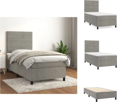 Produktbild von vidaXL Boxspringbett mit Matratze Hellgrau 90x200 cm Samt -  Betten & Bettgestelle