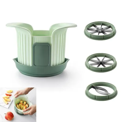 Produktbild von Obstschneider,8-Scheiben-Apfelschneider mit Ständer, Basis zum Schneiden von Obst, Obst- und Gemüseteiler mit drei Klingen für Apfel, Mango und Tomate