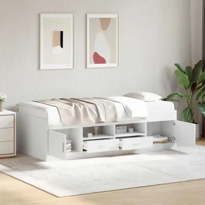 Immagine prodotto di Letto matrimoniale con contenitore e porta, bianco, 80 x 200 cm, realizzato in legno composito