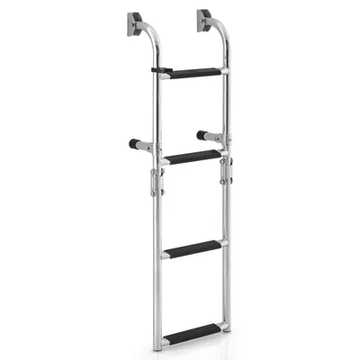 Produktbild von GOPLUS Poolleiter Edelstahl, Bootleiter klappbar mit 4 Stufen und Antirutschpads, Schwimmbadleiter Tiefbeckenleiter bis 200kg belastbar, Badeleiter für Yacht Deck Pool & Ponton Boot, Silber