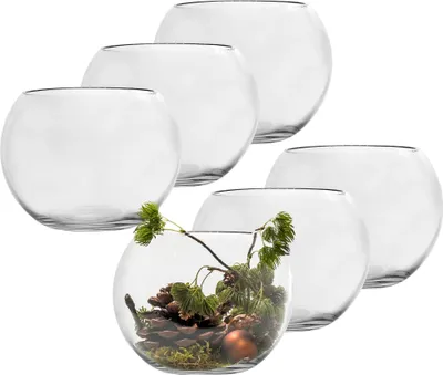 Produktbild von Kugelvase aus Glas - Vase rund in Kugelform - Tischvase rund - Blumenvase rund - Windlicht aus Glas rund - Glaswindlicht rund - Windlichter in runder Form für Teelichte