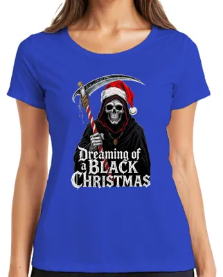 Obrázek produktu pro Dreaming of a Black Christmas Sensenmann Skelett düster Gothic dámské tričko, černá, L