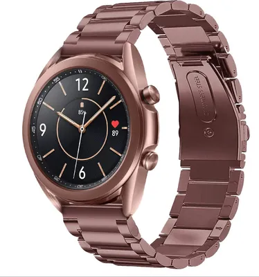 Produktbild von Strap-it Gliederarmband - Kompatibel mit Samsung Galaxy Watch Armband 42mm Ersatzarmband Edelstahl - Faltschließe - Hochwertiges Material - für Smartwatch 20mm Armband Braun